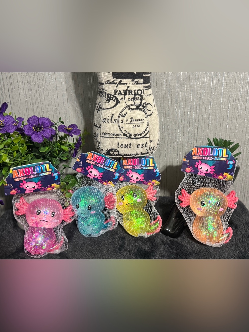 47. Axolotl Glitter Squishy Plush Toy - 4 Assorted Neon Colors!